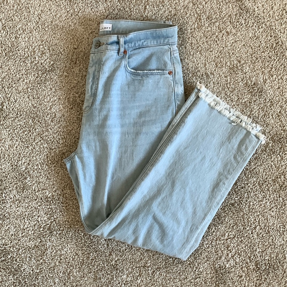Loft High Rise Straight Cropped Light Wash Jeans